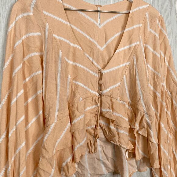 Free People Samifran Chevron Peplum Hem Top Stripes Size Small - Picture 3 of 7